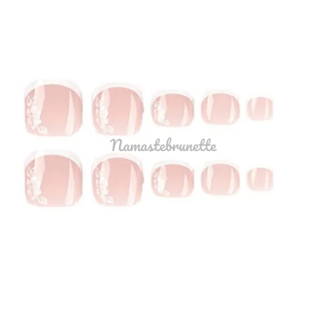 2/$16 🌺 Floral French Tip  Press On Toenails - Picture 6 of 17